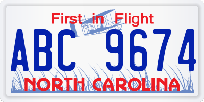 NC license plate ABC9674
