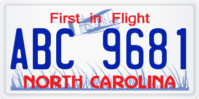 NC license plate ABC9681
