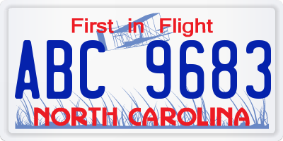 NC license plate ABC9683