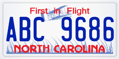 NC license plate ABC9686