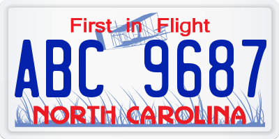 NC license plate ABC9687