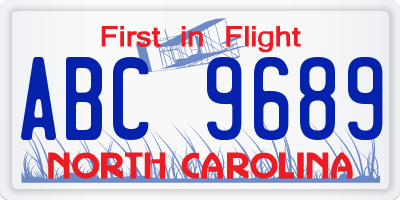 NC license plate ABC9689