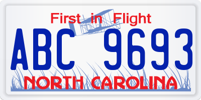 NC license plate ABC9693