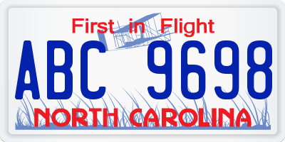 NC license plate ABC9698