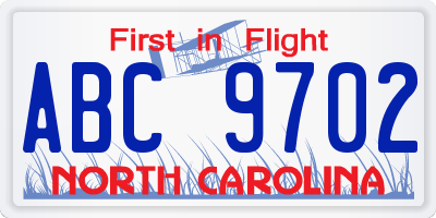 NC license plate ABC9702