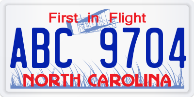 NC license plate ABC9704