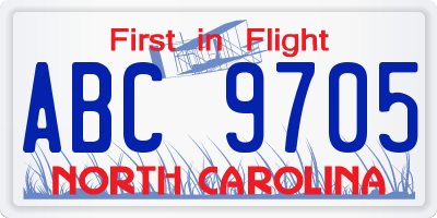NC license plate ABC9705