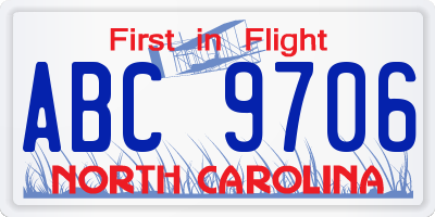 NC license plate ABC9706