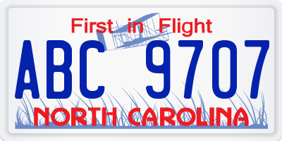 NC license plate ABC9707