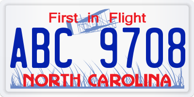 NC license plate ABC9708