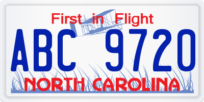 NC license plate ABC9720