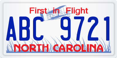 NC license plate ABC9721