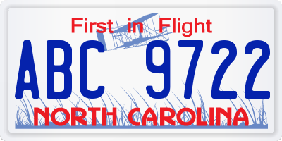 NC license plate ABC9722