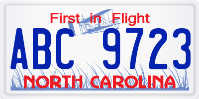 NC license plate ABC9723
