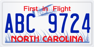 NC license plate ABC9724