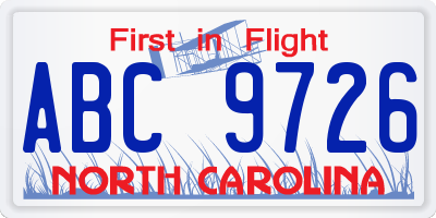 NC license plate ABC9726