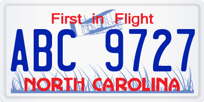 NC license plate ABC9727