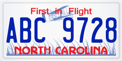 NC license plate ABC9728