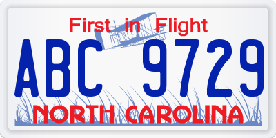 NC license plate ABC9729