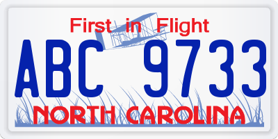NC license plate ABC9733