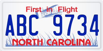 NC license plate ABC9734
