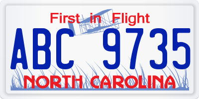 NC license plate ABC9735