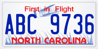 NC license plate ABC9736