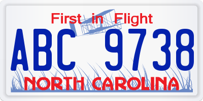 NC license plate ABC9738