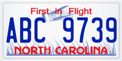 NC license plate ABC9739