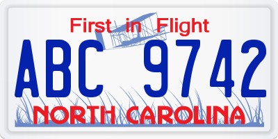 NC license plate ABC9742