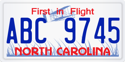 NC license plate ABC9745