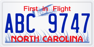 NC license plate ABC9747