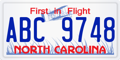 NC license plate ABC9748