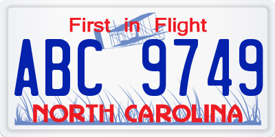NC license plate ABC9749