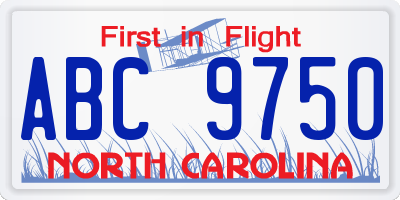 NC license plate ABC9750
