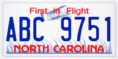 NC license plate ABC9751