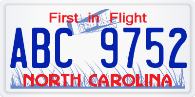NC license plate ABC9752