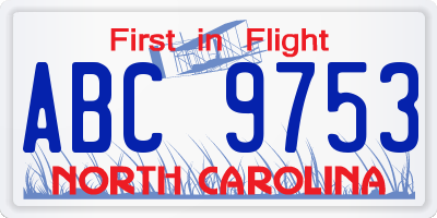 NC license plate ABC9753