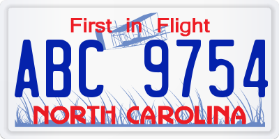 NC license plate ABC9754