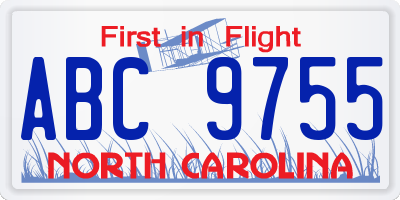 NC license plate ABC9755