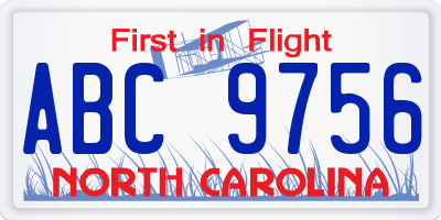 NC license plate ABC9756