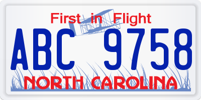 NC license plate ABC9758