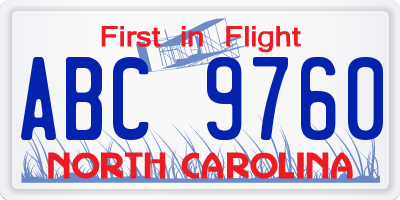 NC license plate ABC9760