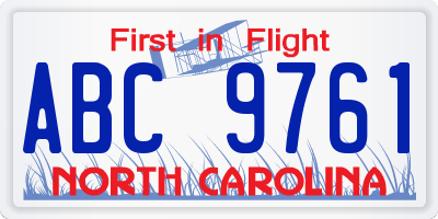 NC license plate ABC9761