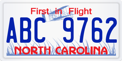 NC license plate ABC9762