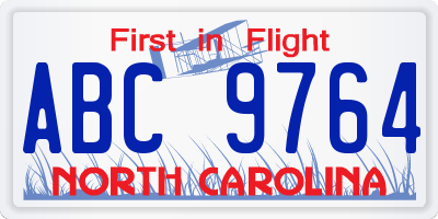 NC license plate ABC9764