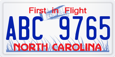 NC license plate ABC9765