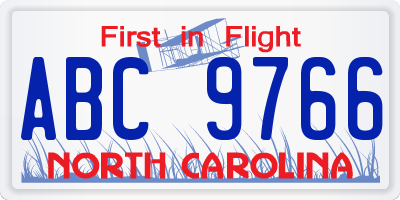 NC license plate ABC9766