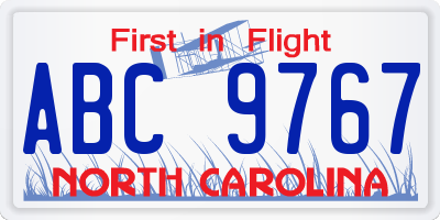 NC license plate ABC9767