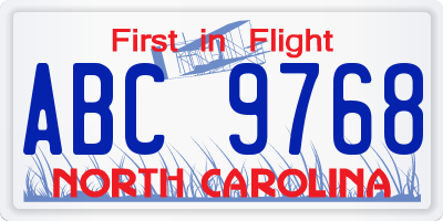 NC license plate ABC9768